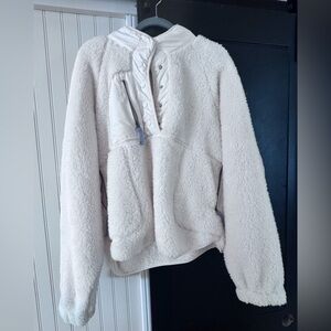 Half button up fuzzy white light weight pullover
